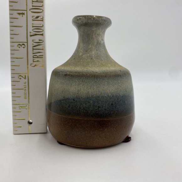VINTAGE POTTERY CRAFT USA MID-CENTURY MODERN BUD VASE Earth Tones Original Label - Picture 8 of 9